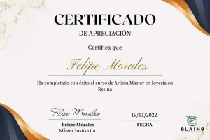 Certificado-Curso Artista Máster en Joyería en Resina-Felipe Morales-joyas-artesanías-curso online-hotmart