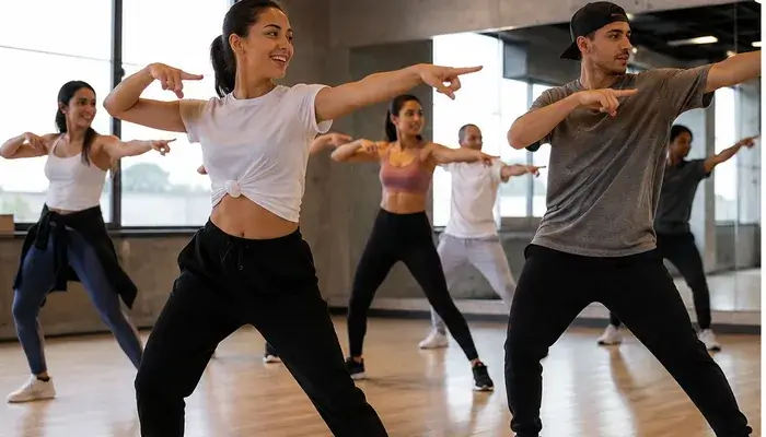 como-aprender-a-bailar-Personas practicando pasos de baile en una clase grupal
