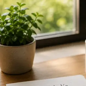 pausa-y-tiempo-personal-Planta en maceta sobre un escritorio iluminado junto a una ventana