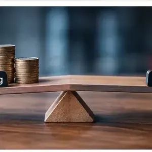 Balanza visual que representa el equilibrio entre ventajas y riesgos del trading automatizado